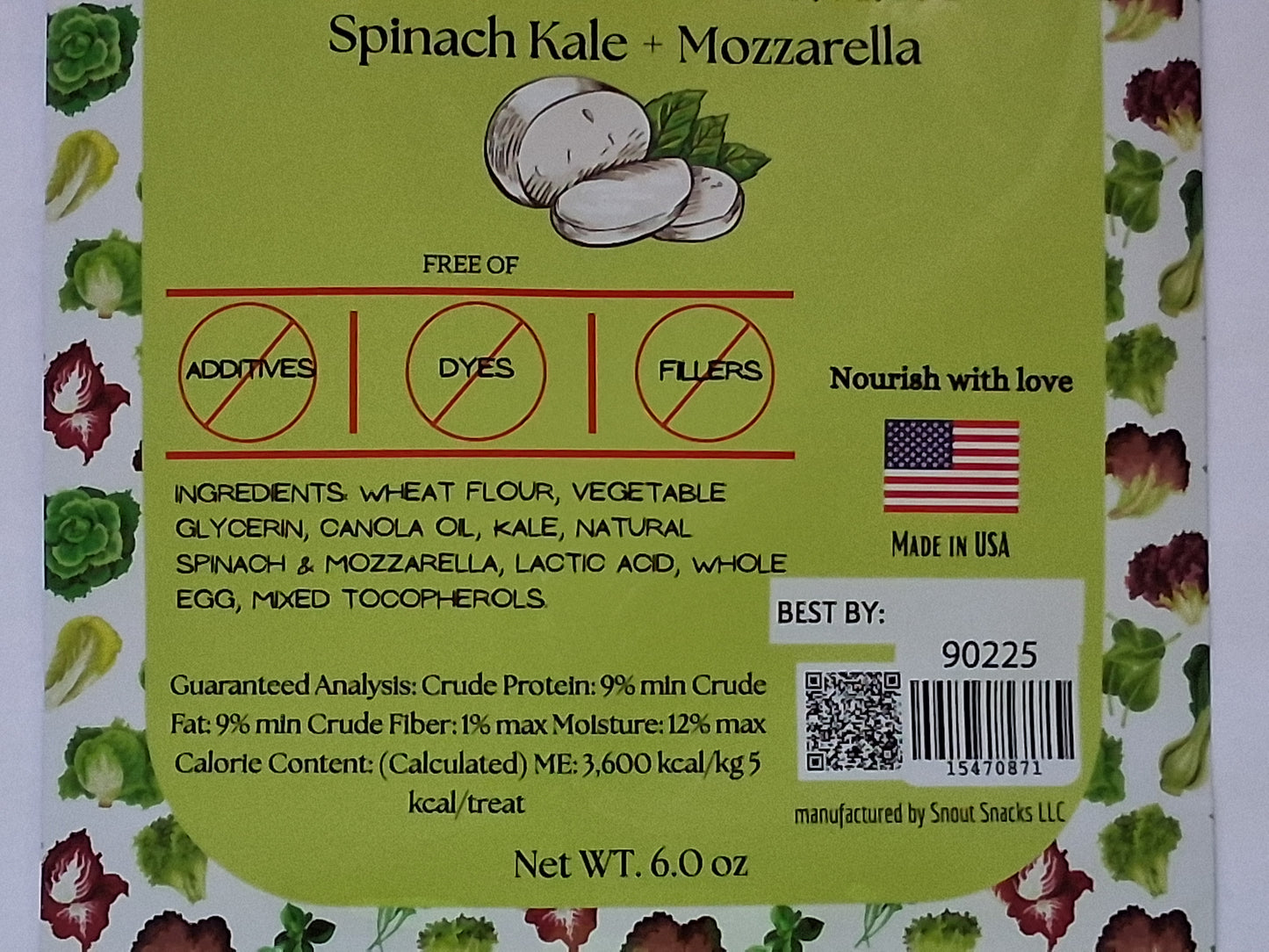 Spinach, Kale & Mozzarella Dog Treats – Crunchy Biscuits (6 oz)