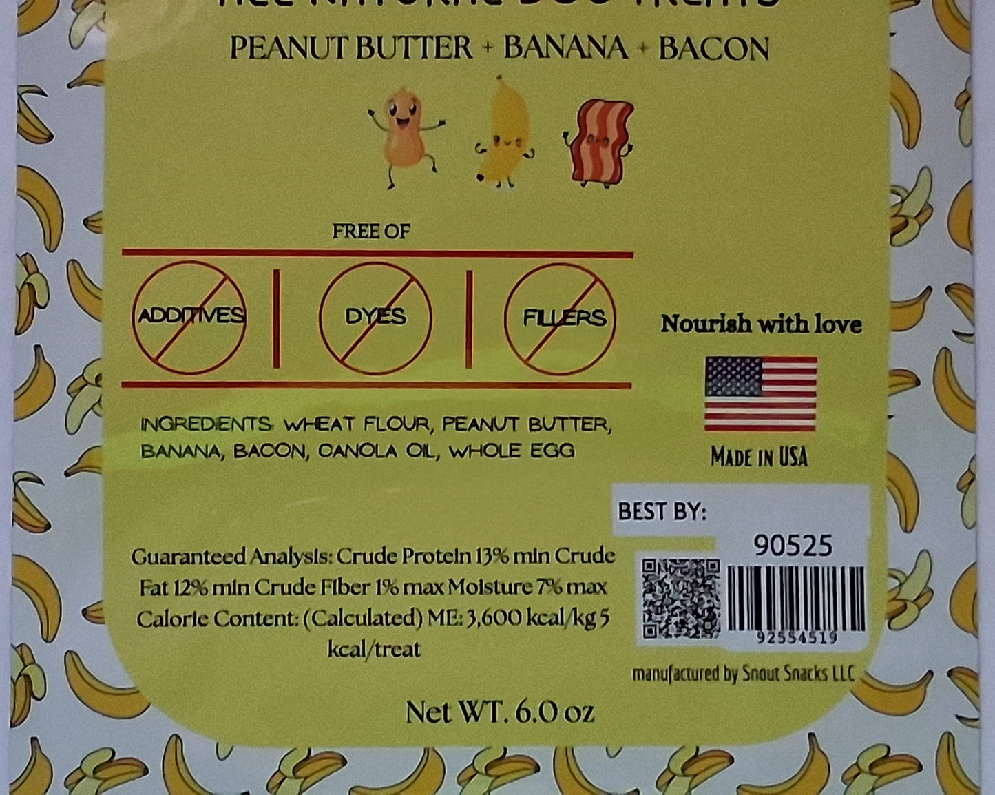 Peanut Butter, Banana & Bacon Dog Treats – Crunchy Biscuits (6 oz)