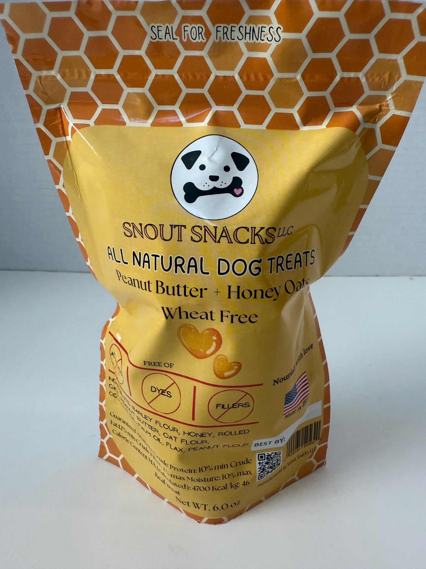 Peanut Butter & Honey Oats Dog Treats – Wheat-Free Crunchy Biscuits (6 oz)