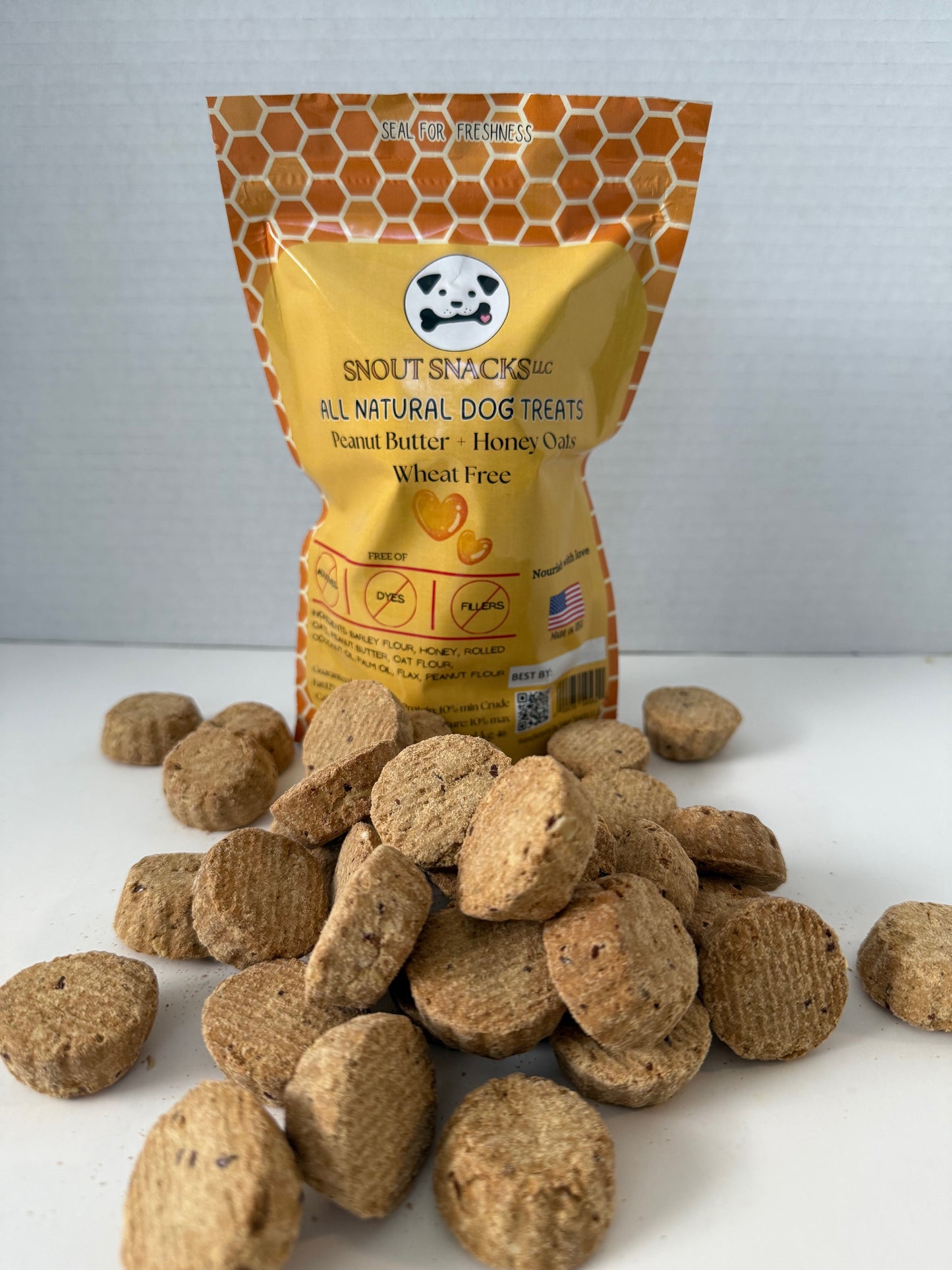 Peanut Butter & Honey Oats Dog Treats – Wheat-Free Crunchy Biscuits (6 oz)