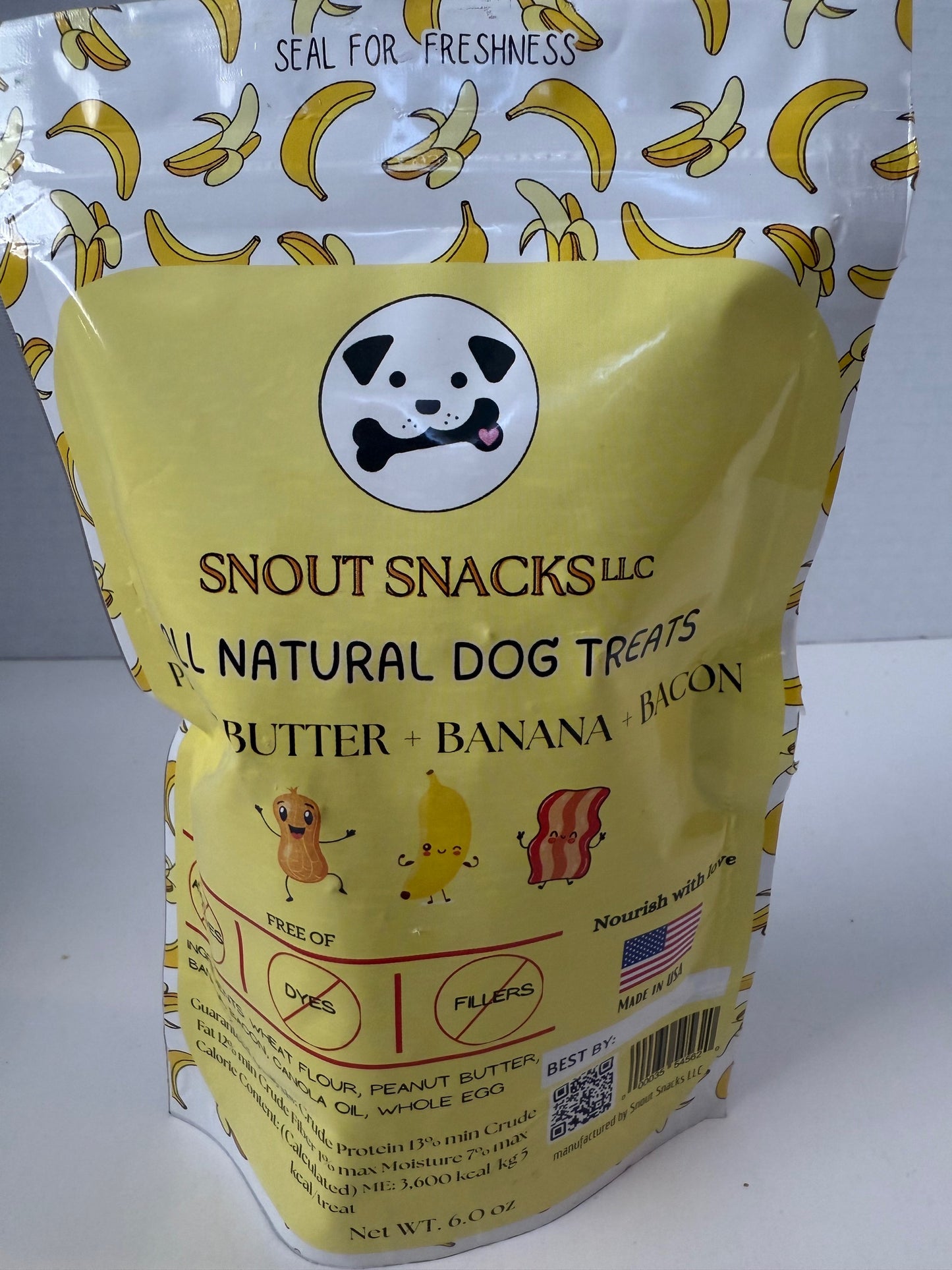 Peanut Butter, Banana & Bacon Dog Treats – Crunchy Biscuits (6 oz)