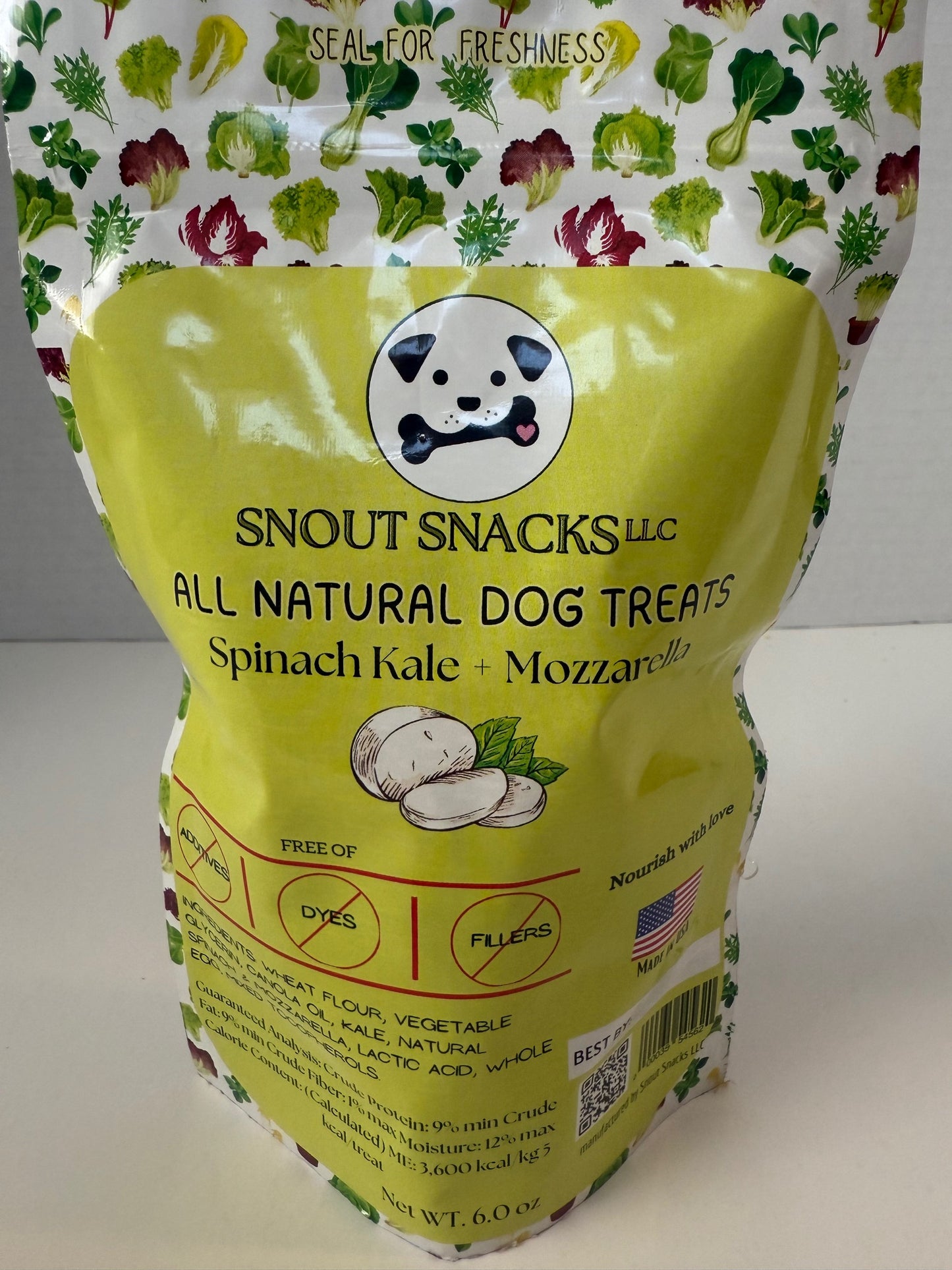 Spinach, Kale & Mozzarella Dog Treats – Crunchy Biscuits (6 oz)